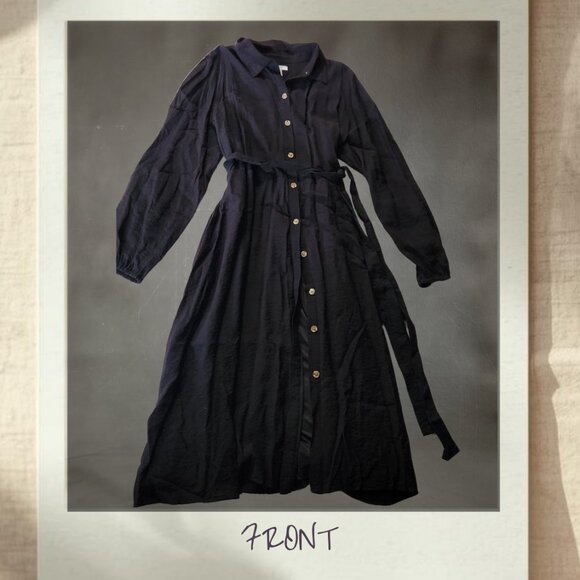 Nine West Button Front Black Midi Dress XXL Belted - Picture 3 of 6